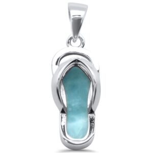 CloseoutWarehouse Natural Larimar Beach Sandal Charm Pendant Sterling Silver