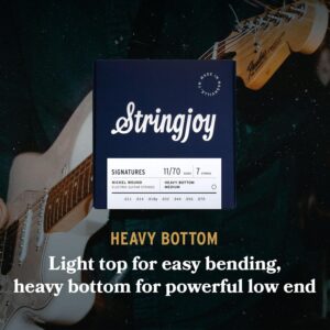 Stringjoy HVY117, 7 String Signatures Electric Guitar Strings, 11-70 Heavy Bottom Medium Gauge, 7-String Nickel, Electric Guitar Accessories, Replacement Guitar Strings for Electric Guitar