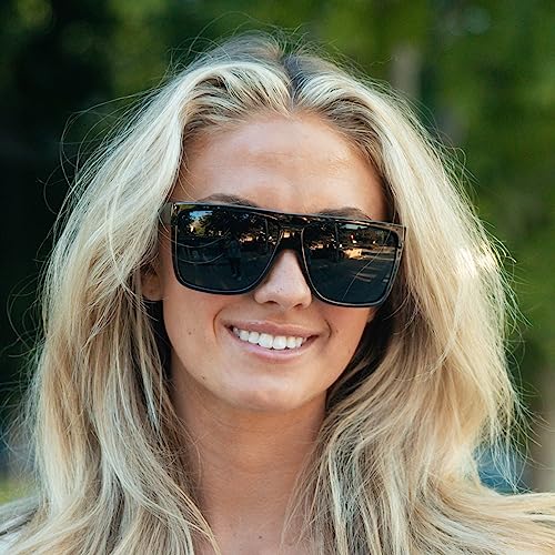 ShadyVEU Super Dark Round Sunglasses UV400 Casual Blacked Out 80's Retro Shades (Glossy Black Flat Top Frame, Dark Black)