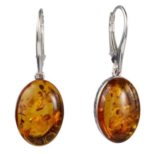 amber earrings - french leverback honey oval baltic amber dangling earrings "lois" - sterling silver jewelry collection