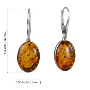 Amber Earrings - French Leverback Honey Oval Baltic Amber Dangling Earrings "Lois" - Sterling Silver Jewelry Collection