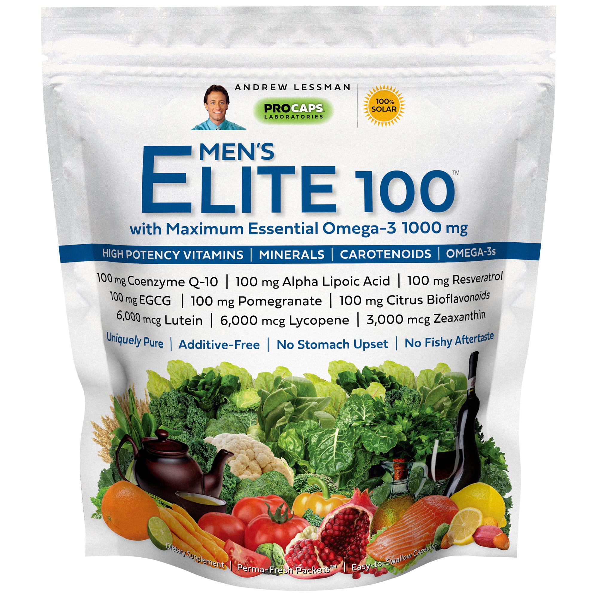 ANDREW LESSMAN Multivitamin - Men's Elite-100 with Maximum Essential Omega-3 1000 mg 120 Packets – Potent Nutrients, Essential Vitamins, Minerals, Phytonutrients and Carotenoids. No Additives