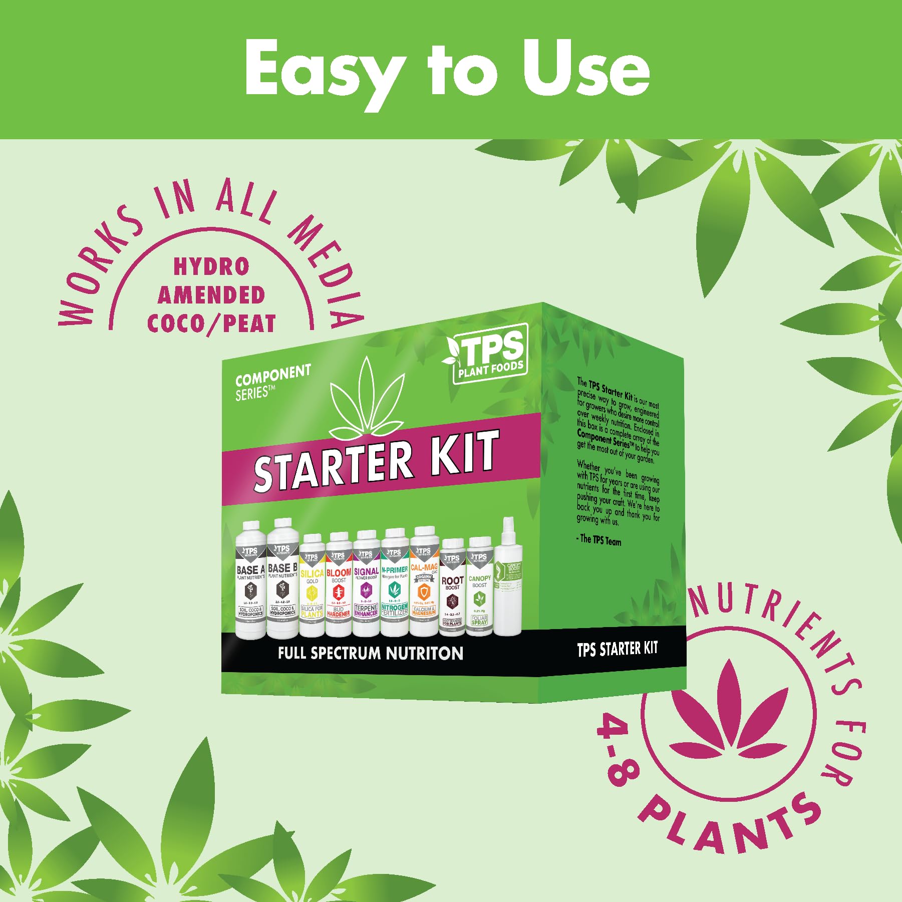 TPS Nutrients Complete Plant Nutrient Starter Kit, Fertilizer for Veg Through Bloom - Plus Guide and Foliar Spray Bottle