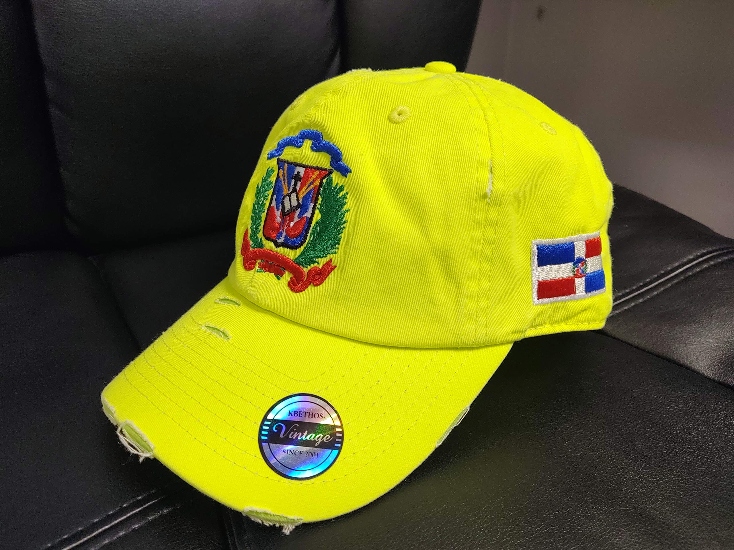 Adjustable Vintage Cap Dominican Republic RD and Shield (Vintage Neon Lime/Full Color)