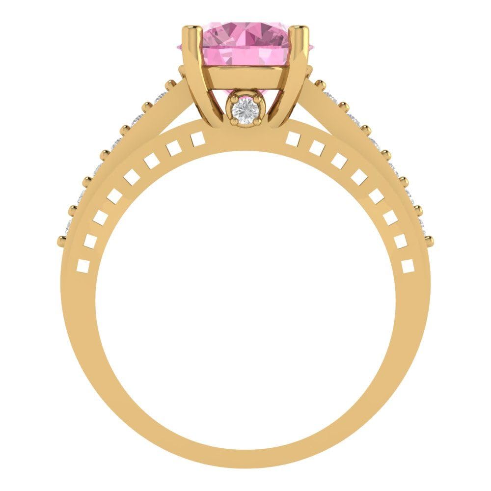 Clara Pucci 2.21 ct Round Cut cathedral Solitaire Pink Simulated Diamond Engagement Promise Anniversary Bridal Ring 14k Yellow Gold