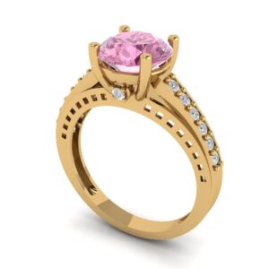 Clara Pucci 2.21 ct Round Cut cathedral Solitaire Pink Simulated Diamond Engagement Promise Anniversary Bridal Ring 14k Yellow Gold