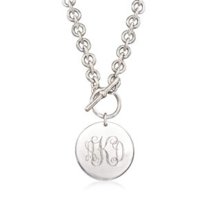 ross-simons monogram - italian sterling silver personalized disc toggle necklace. 20 inches