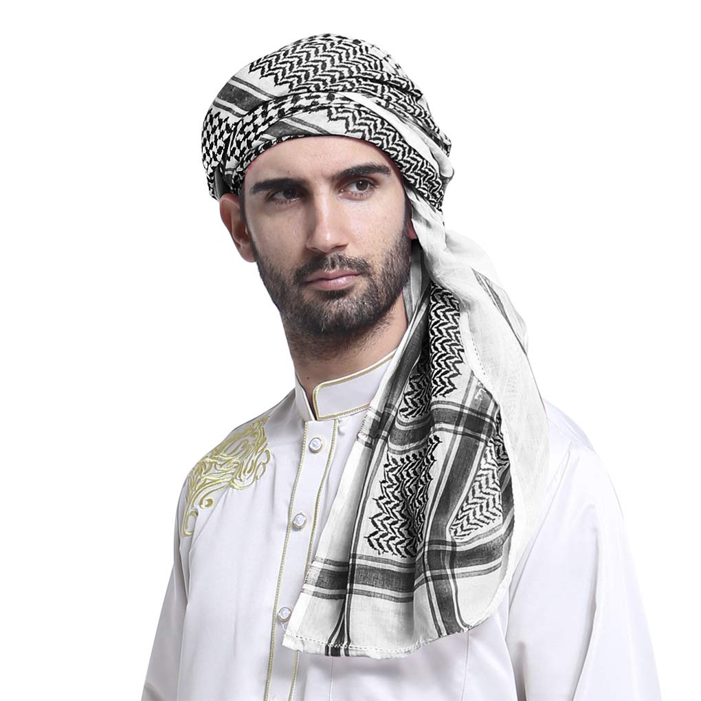 PURFUN Men Boys Large Arab Shemagh Turban Bandana Headscarf Breathable Soft Muslim Hijab Headband Shawl Keffiyeh Arabic Scarf Headcover