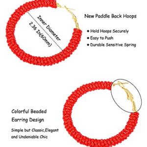 6 Pairs Bohemian Beaded Hoop Earrings Women Colorful Handmade Large Circle Dangle Drop Earrings for Women(Cute Colors)