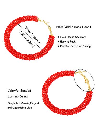 6 Pairs Bohemian Beaded Hoop Earrings Women Colorful Handmade Large Circle Dangle Drop Earrings for Women(Cute Colors)