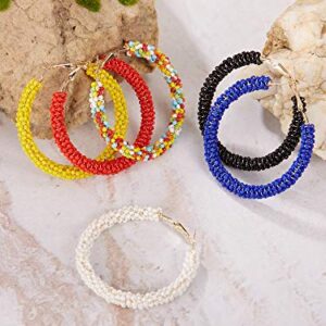 6 Pairs Bohemian Beaded Hoop Earrings Women Colorful Handmade Large Circle Dangle Drop Earrings for Women(Cute Colors)