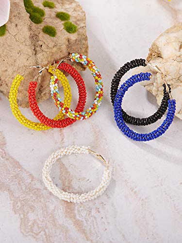 6 Pairs Bohemian Beaded Hoop Earrings Women Colorful Handmade Large Circle Dangle Drop Earrings for Women(Cute Colors)