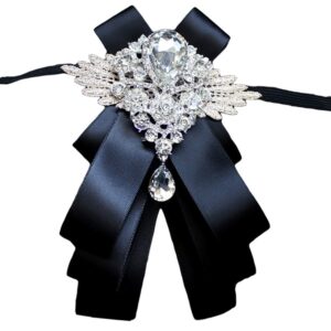 mohsily unique black silk pretied bowtie men's rhinestone adjustable pin necktie uniform