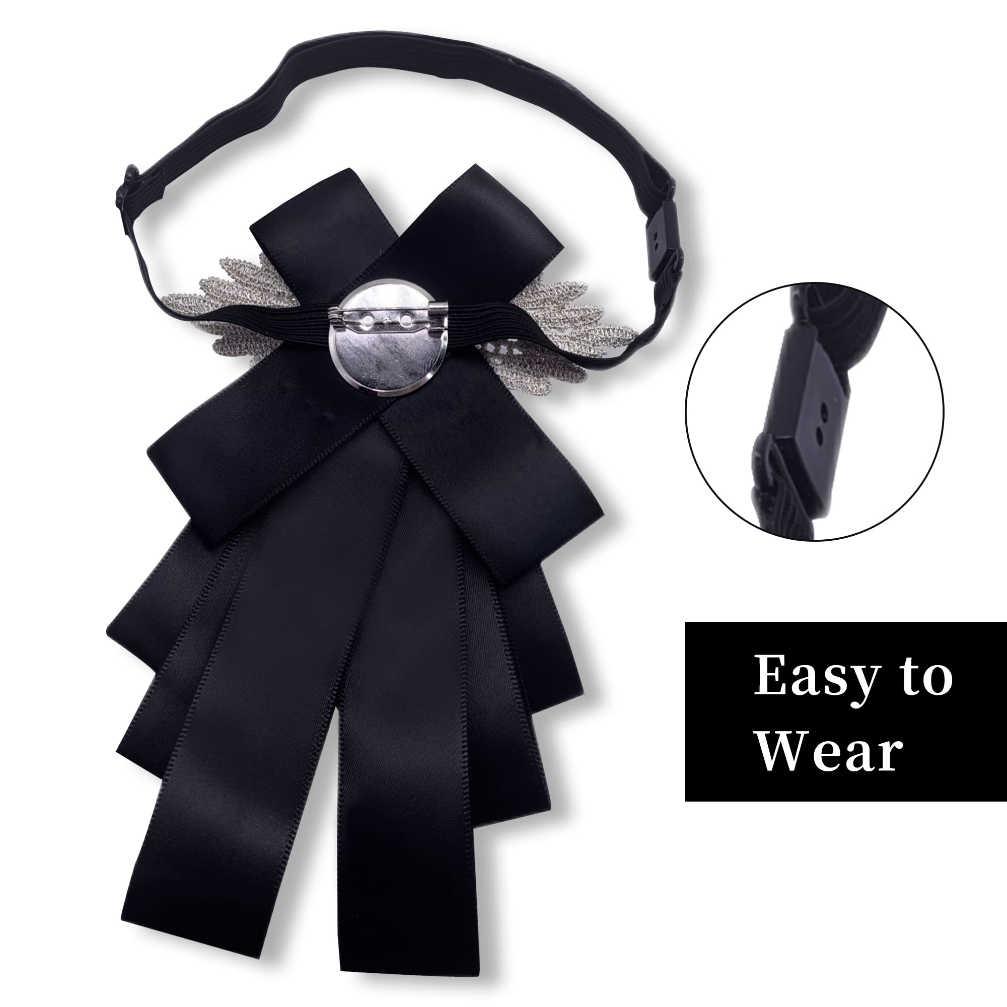 MOHSILY Unique Black Silk Pretied Bowtie Men's Rhinestone Adjustable Pin Necktie Uniform