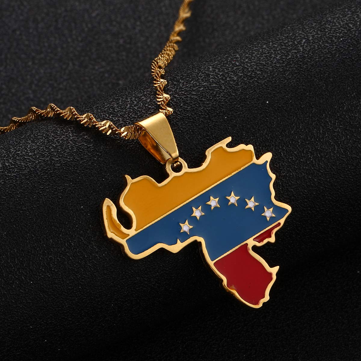 Huangshanshan Venezuela Map Flag Pendant Necklace Gold Color Jewelry Venezuelan Items (gold)