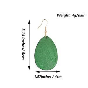 KaFu Dangle Natural Wood Teardrop Geometric Circle Earrings Stainless Steel Stud Bohemia Retro Earrings for Women (Olive)