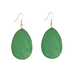 KaFu Dangle Natural Wood Teardrop Geometric Circle Earrings Stainless Steel Stud Bohemia Retro Earrings for Women (Olive)