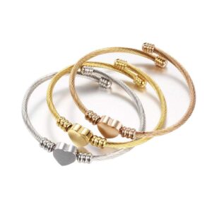 MiniJewelry Simpl Gold Love Heart Bangle Bracelets for Women BFF Family Stainless Steel Adjustable Birthday