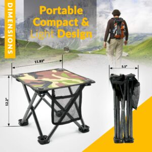 Outrav Camping Stool - Outdoor Travel Folding Small Chair - Portable Stool for Camping, Fishing, Hiking, Gardening, & Beach - Heavy Duty, Lightweight Easy to Carry Camping Seat with Carry Bag (Camo)