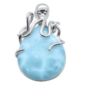 CloseoutWarehouse Larimar Oval Hanging Octopus Pendant Sterling Silver