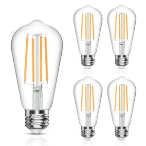 langree vintage led edison bulb, 6w, equivalent 60w, soft white 2700k, non-dimmable led filament light bulb, e26 base, high cri 95+ eye protection, clear glass for home kitchen, pack of 5