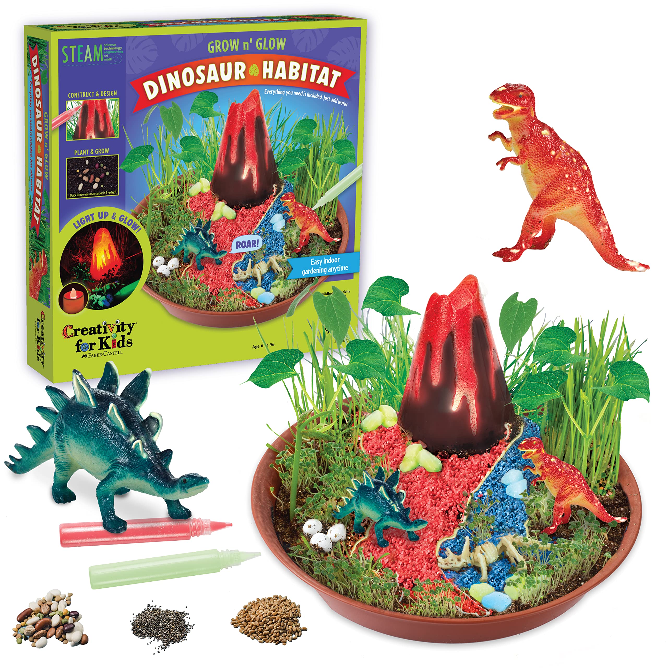 Creativity for Kids Grow N’ Glow Dinosaur Habitat – Create Your Own Dino Garden Kit - Arts and Crafts for Boys and Girls