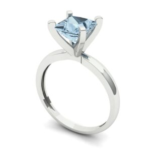 Clara Pucci 1.50 ct Princess Cut Solitaire Aquamarine Blue Simulated Diamond Bridal Wedding Anniversary Engagement Ring 14k White Gold