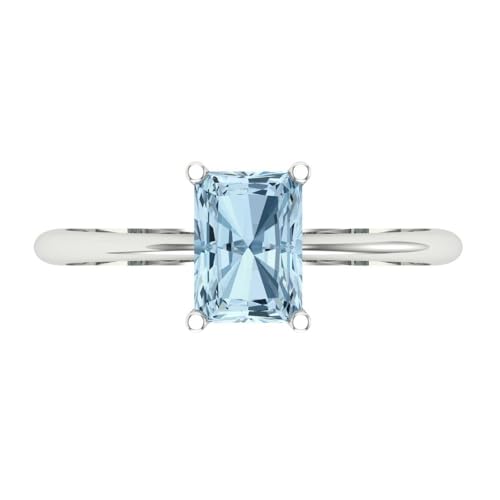 Clara Pucci 1.0 ct Radiant Cut Solitaire Aquamarine Blue Simulated Diamond Bridal Designer Anniversary Engagement Ring 14k White Gold