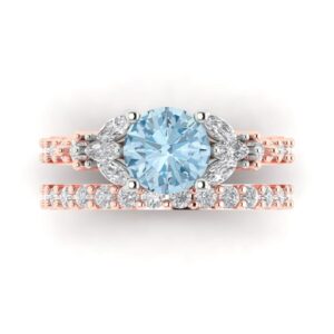 Clara Pucci 2.66 carat Round Shape 3 stone Created Aquamarine Engagement Wedding Anniversary Bridal ring band set 14k Rose White Gold 7