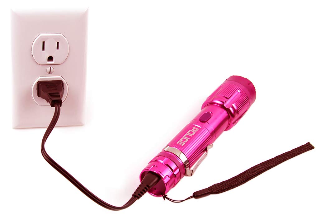 POLICE Stun Gun 1159 - Aluminum Rechargeable with LED Flashlight, Pink