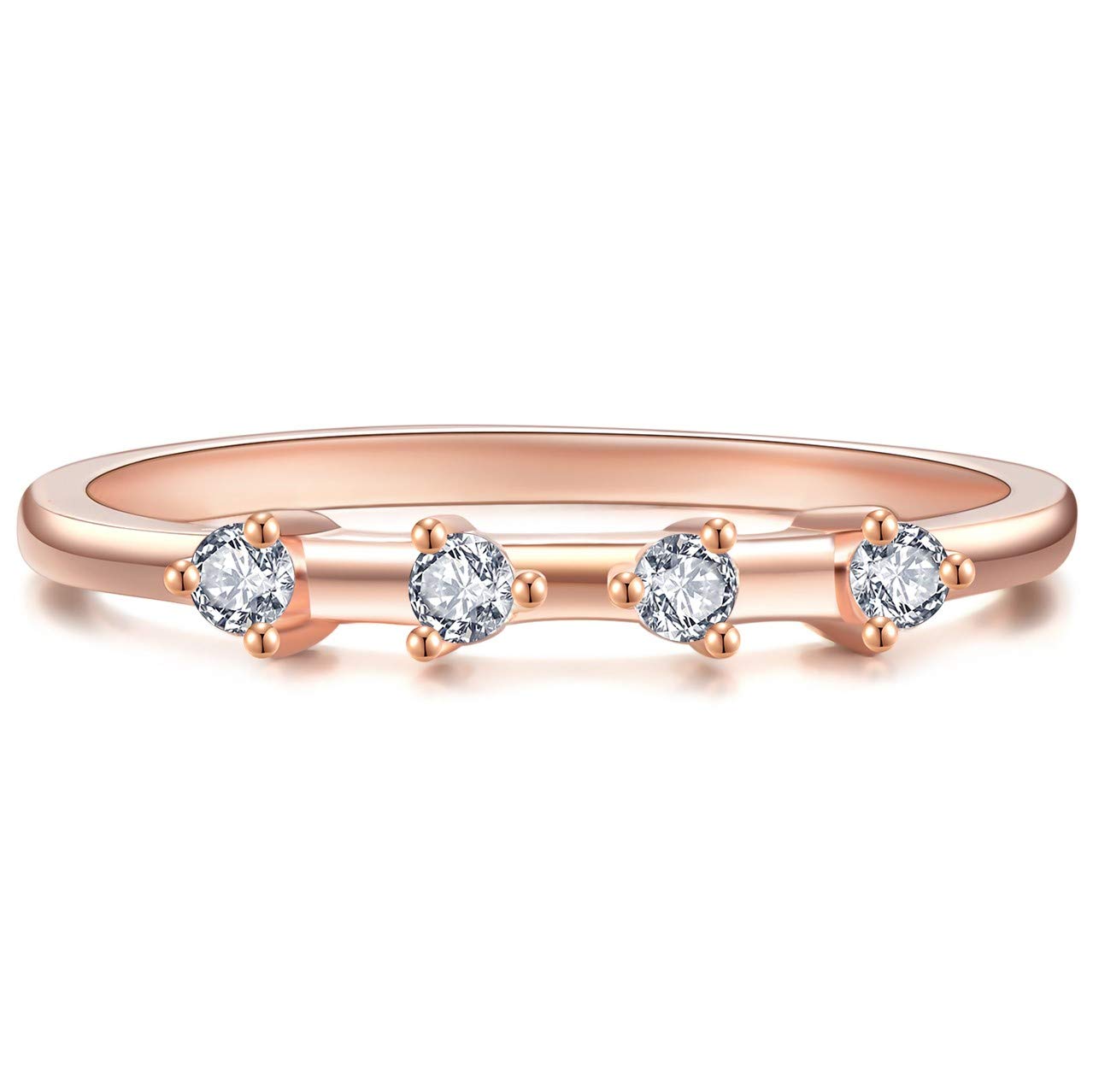 BLOSSOM & HUE Eternity Ring [.925 Sterling Silver Dipped in 18K Rose Gold] 4-Stone Premium CZ [Size 8] Stacking Ring [Vintage Art Deco Minimalism] [Hypoallergenic]