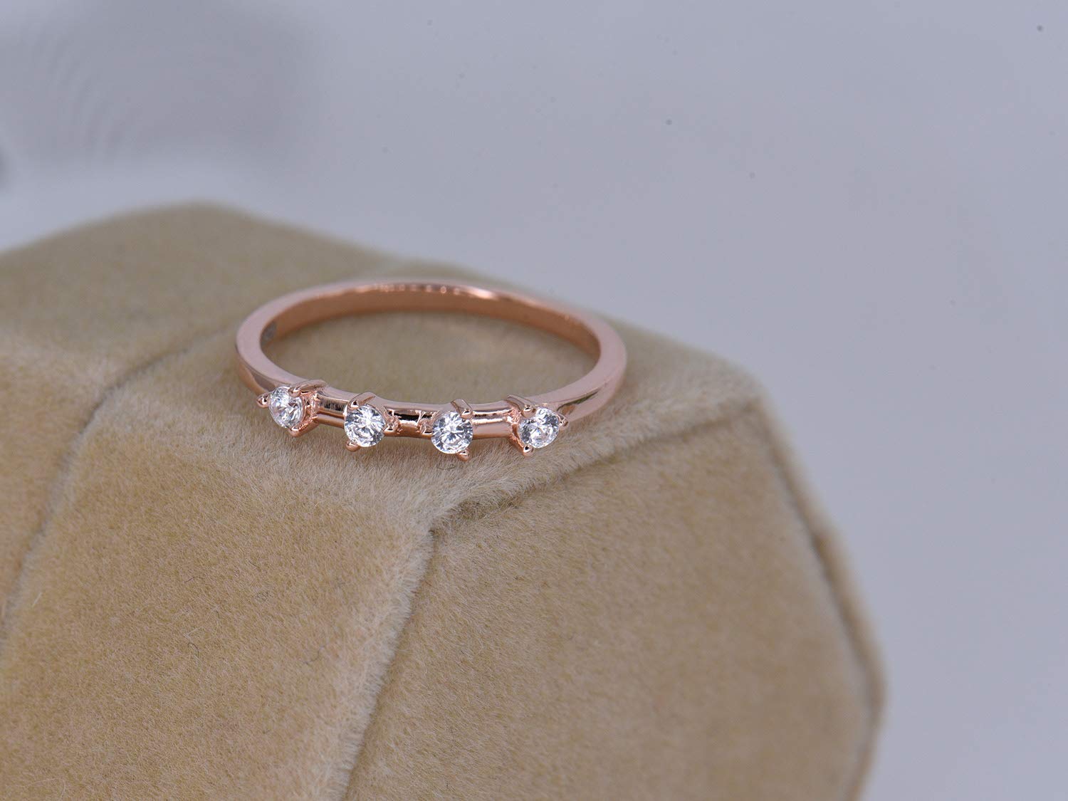 BLOSSOM & HUE Eternity Ring [.925 Sterling Silver Dipped in 18K Rose Gold] 4-Stone Premium CZ [Size 8] Stacking Ring [Vintage Art Deco Minimalism] [Hypoallergenic]