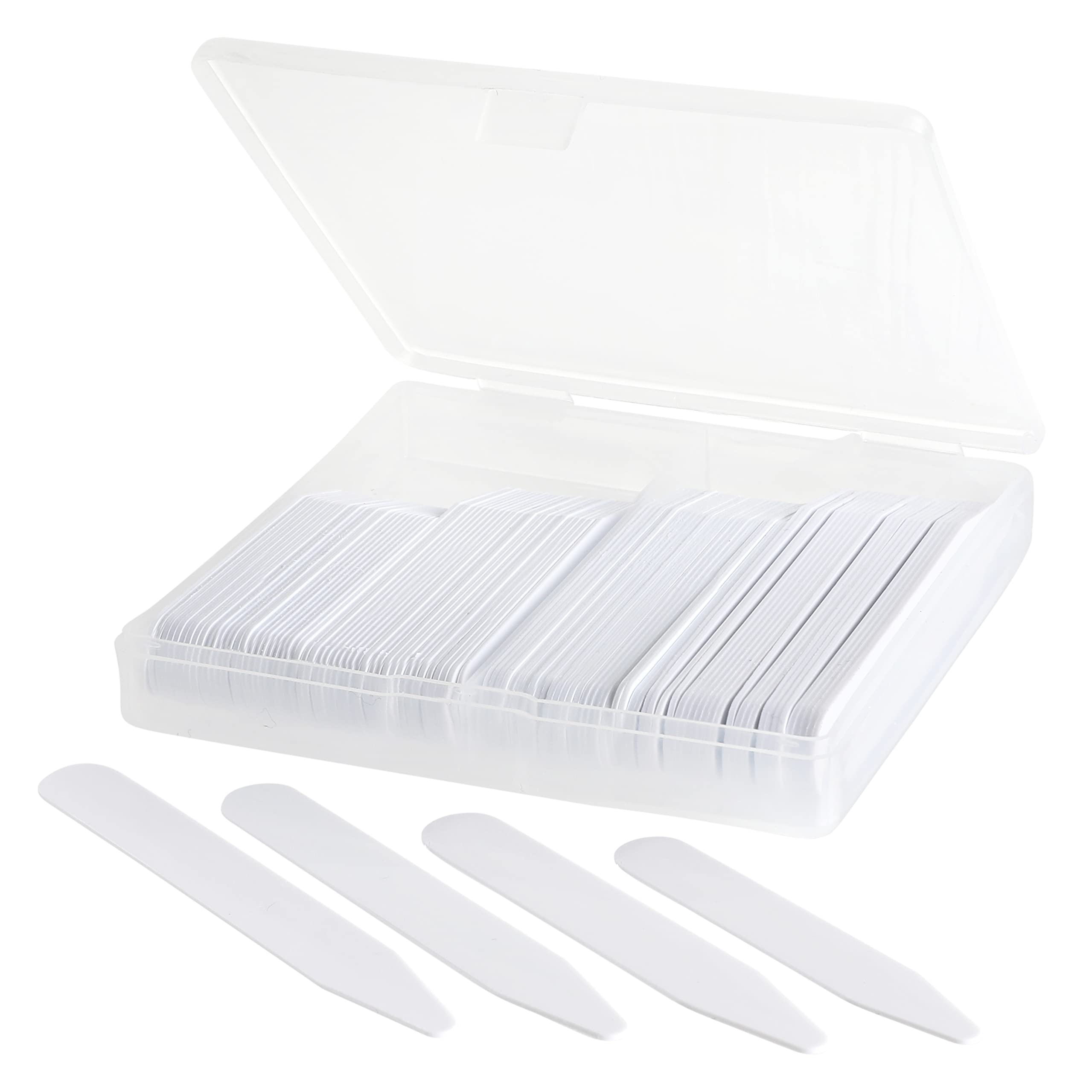 100 Plastic Collar Stays For Men Dress Shirt in Plastic Box 2.5 Inches