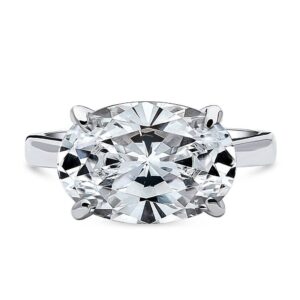 BERRICLE Sterling Silver Solitaire Wedding Engagement Rings 5.5 Carat Oval Cut Cubic Zirconia CZ Statement East-West Cocktail Ring for Women, Rhodium Plated Size 6