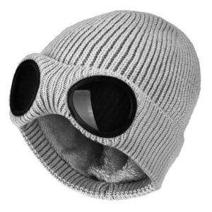 belsen unisex goggle knitted beanie hat windproof warm winter skull cap (gray)