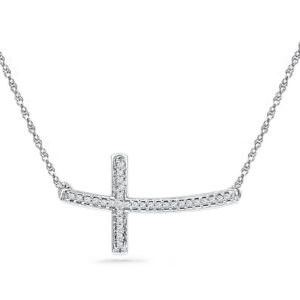 jewels by lux sterling silver sterling silver womens round diamond horizontal sideways cross necklace 1/10 cttw