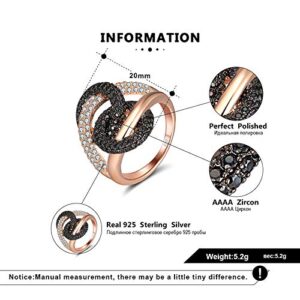 Ginger Lyne Collection Interlinking Circles Rose Gold Over Sterling Silver Black CZ Pave Statement Ring Size 7