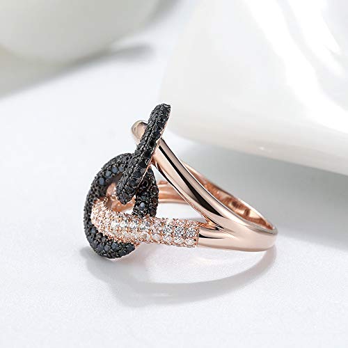 Ginger Lyne Collection Interlinking Circles Rose Gold Over Sterling Silver Black CZ Pave Statement Ring Size 7