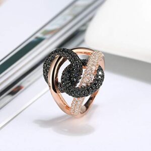 Ginger Lyne Collection Interlinking Circles Rose Gold Over Sterling Silver Black CZ Pave Statement Ring Size 7