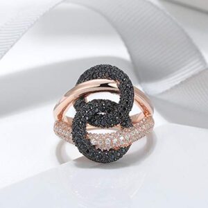 Ginger Lyne Collection Interlinking Circles Rose Gold Over Sterling Silver Black CZ Pave Statement Ring Size 7