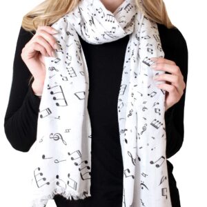 Anika Dali Women's Music Lover Musical Notes Fashion Scarf Shawl (Off-White)