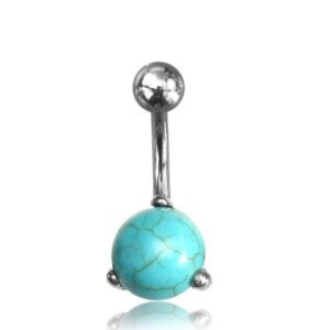 earth accessories crystal/stone belly button ring piercing for women - navel belly button rings with surgical steel - amethyst, pink rose quartz, onyx, and turquoise