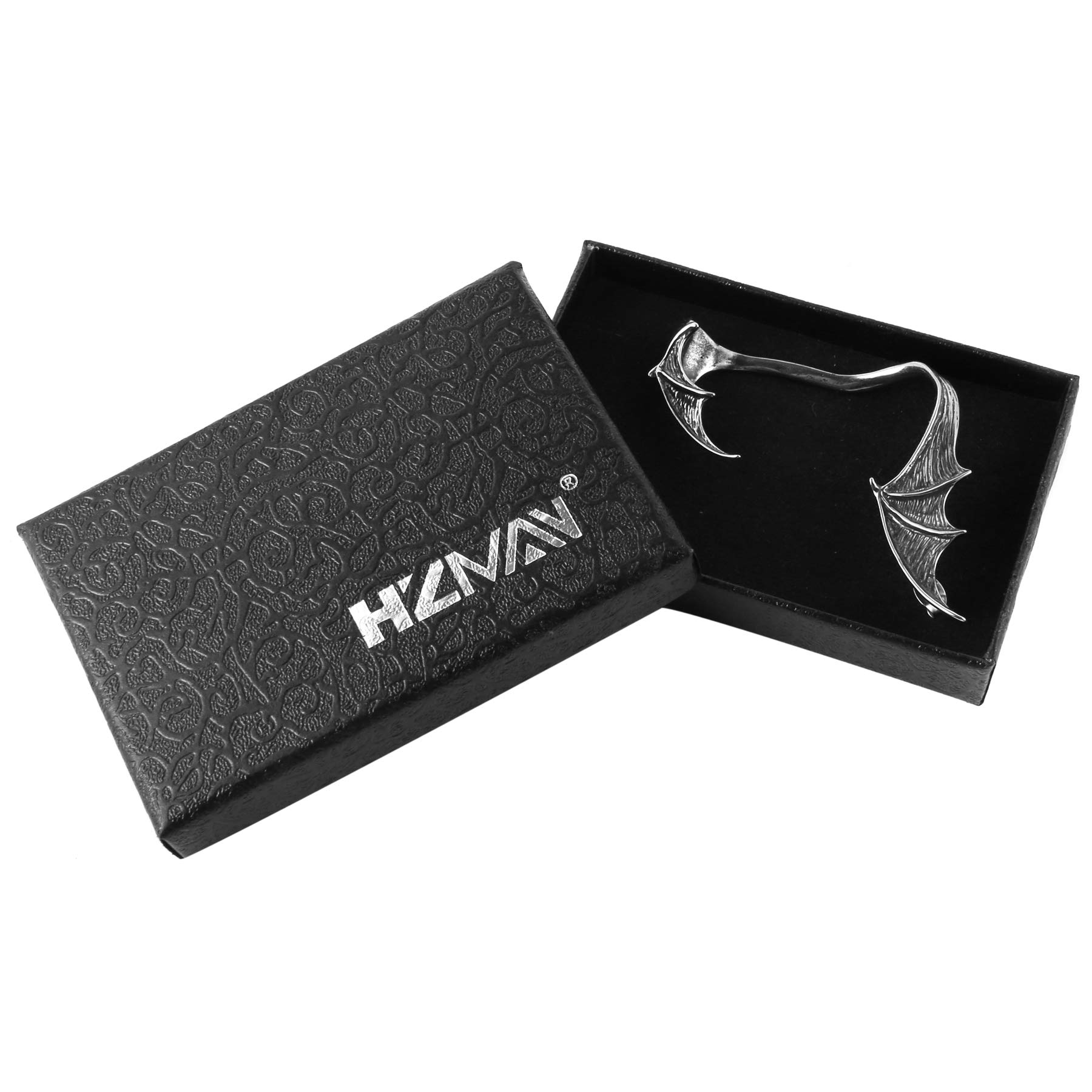 HZMAN Stainless Steel Ear Cuff Earrings for Women Piercing Men Stud Dragon Punk Wrap (Bat)