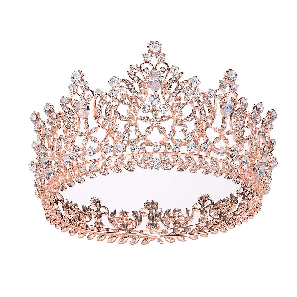 S SNUOY Rose Gold Crown for Women Full Round Queen Crowns Crystal Tiaras for Crown Rhinestone Bridal Headband Pageant Prom Wedding Hair Jewelry