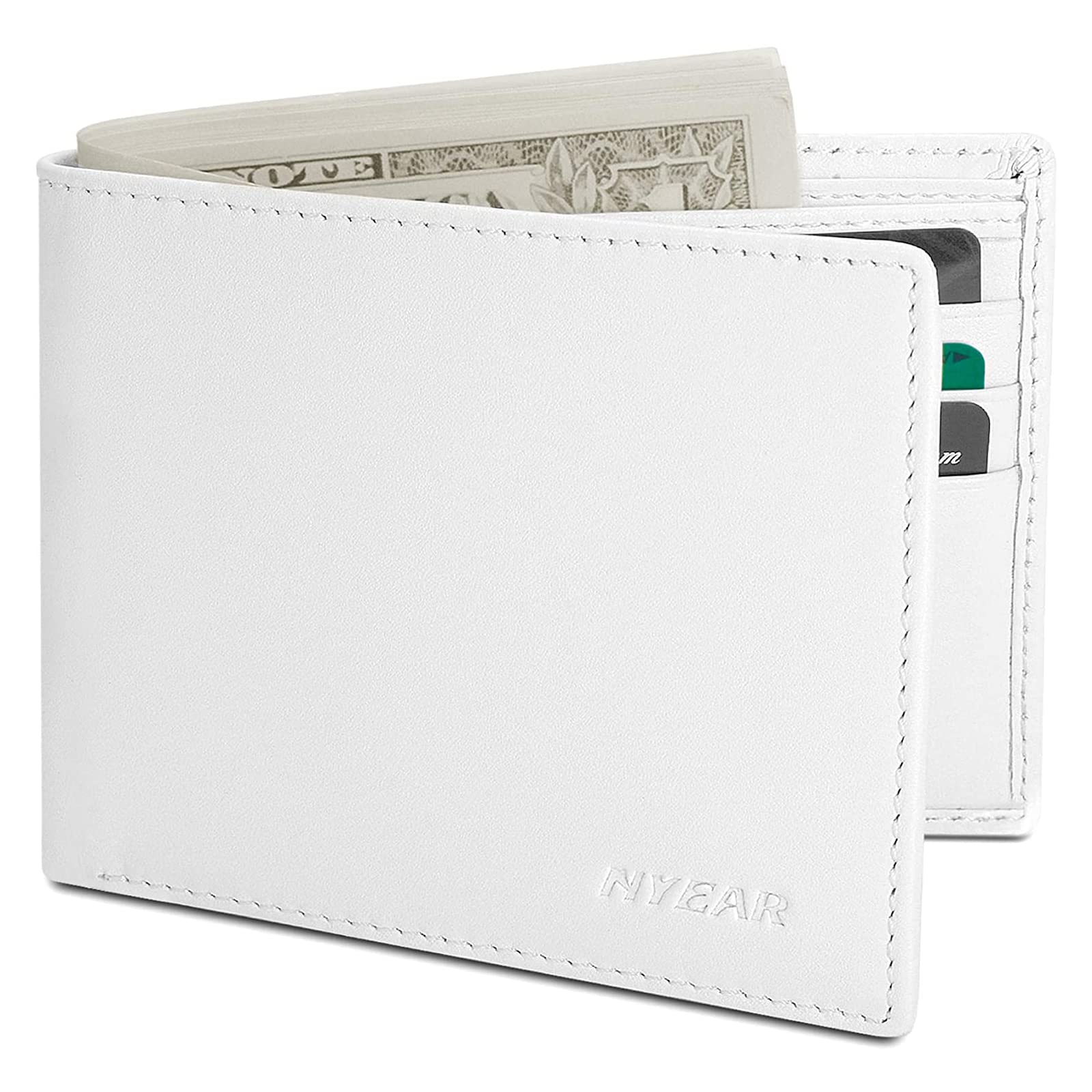 NYEAR White Wallet for Men Slim Mens Wallet Leather Bifold Wallets for Men White Wallet Men Compact Leather Wallets for Men As Nice Gifts for Birthday, Anniversary and Graduation,White,Slim Wallet