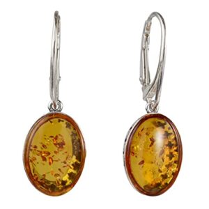 Sterling Silver and Baltic Amber French Leverback Honey Amber Oval Earrings Alaina