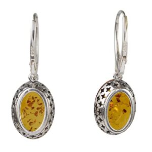 Sterling Silver and Baltic Amber French Leverback Honey Amber Oval Earrings Alaina