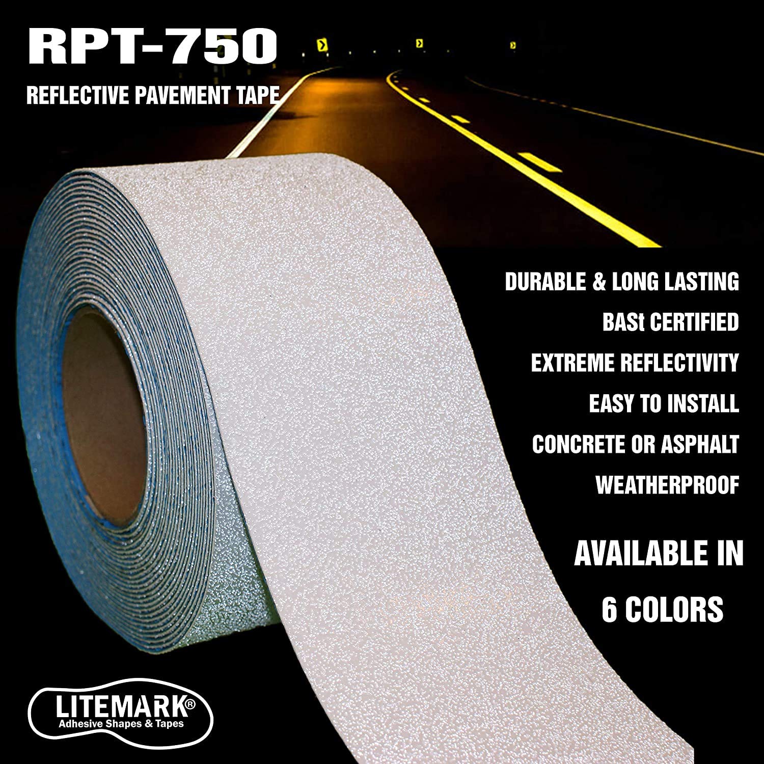 DuraMark RPT-750 Pavement Marking Tape - Reflective Slip Resistant Durable Outdoor Heavy Duty Rubber Base Tape, Bast Certified (Yellow, 3 Inch x 108 Feet)