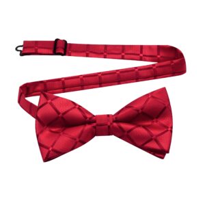 GUSLESON Mens Wedding Red Suspenders Pre-tied Bow Tie and Pocket Square Set Male Plaid Adjustable Tuxedo Suspender (0102-13)