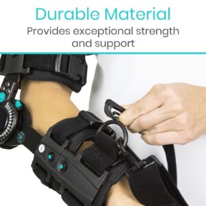 Vive Hinged Elbow Brace (Fits Right) - Range of Motion Support Sling Stabilizer for Dislocated Arm - ROM Adjustable Splint & Shoulder Strap - Post Tendon Injury & Surgery Pain Relief Recovery